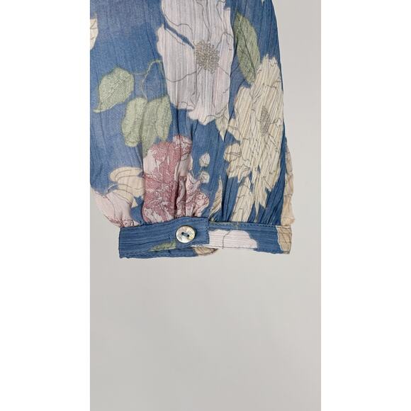 MNG Mango Floral Tie Long Sleeve Blouse Womens Size 10 Blue New Sheer - Picture 5 of 15